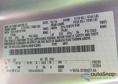 2017 Ford Escape Titanium from USA, damaged, VIN 1FMCU0J99HUB91285